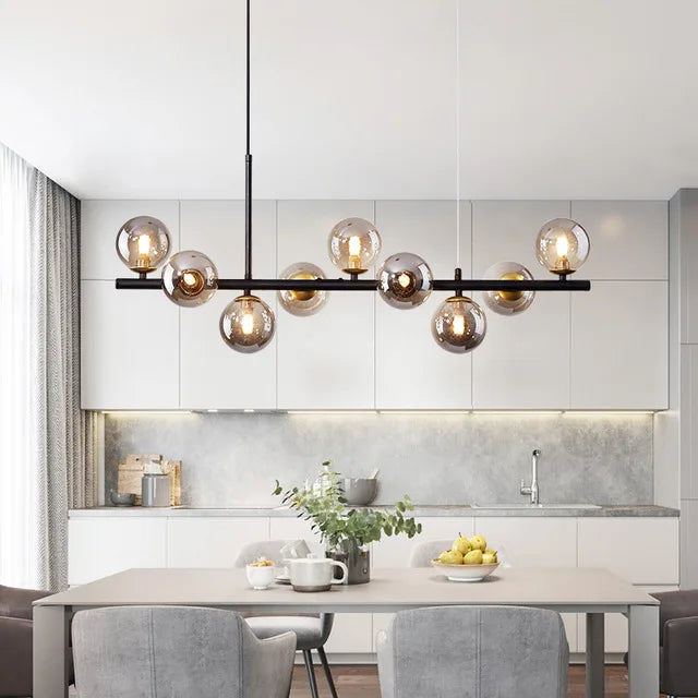 Gold 11-Head Glass Ball LED Pendant Light