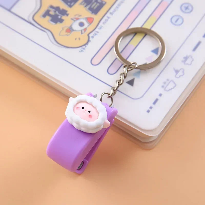 Kawaii Cartoon Mini Stapler Keychain with No. 10 Staple Support