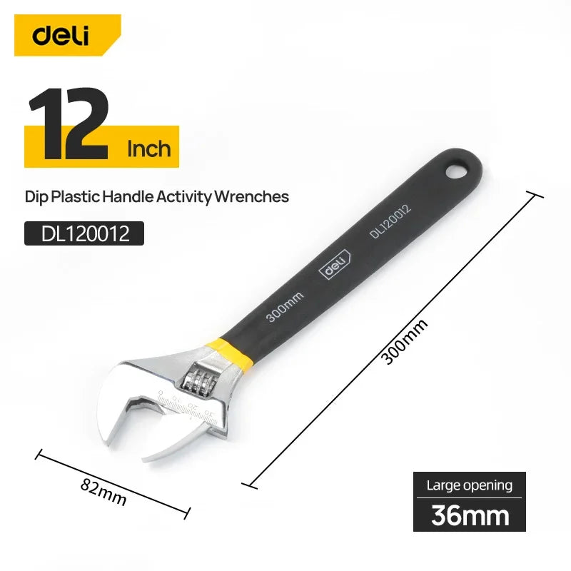Deli Carbon Steel Adjustable Wrench with Non-Slip Grip