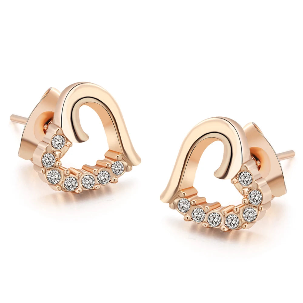 Rose Gold Heart Crystal Stud Earrings