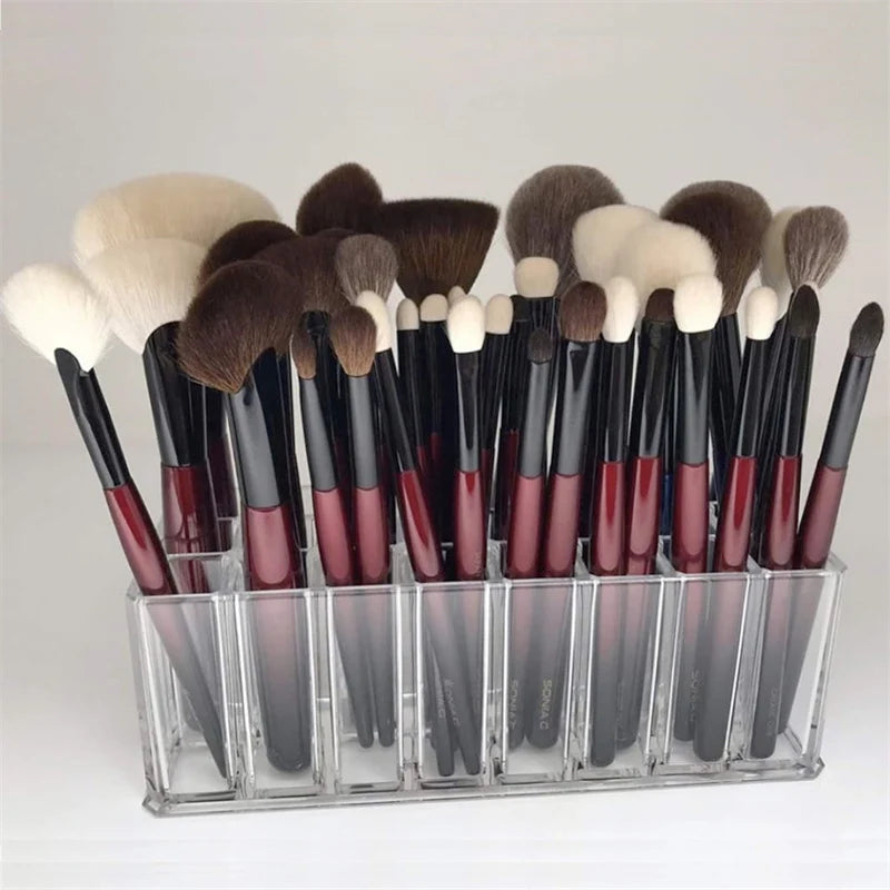 24-Slot Acrylic Makeup Brush Organizer - Clear Cosmetic Display Box