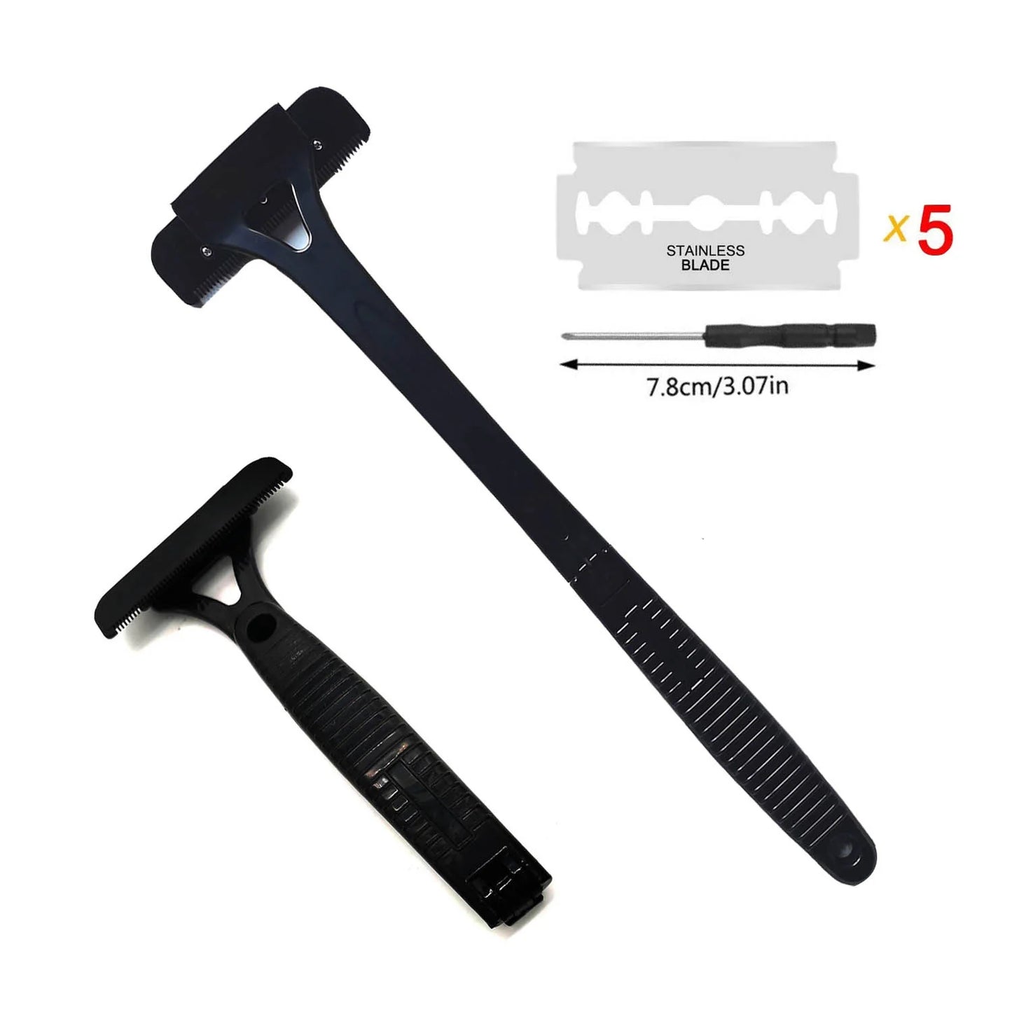 Men Long Handle Foldable Back and Body Shaver with 5 Replacement Blades