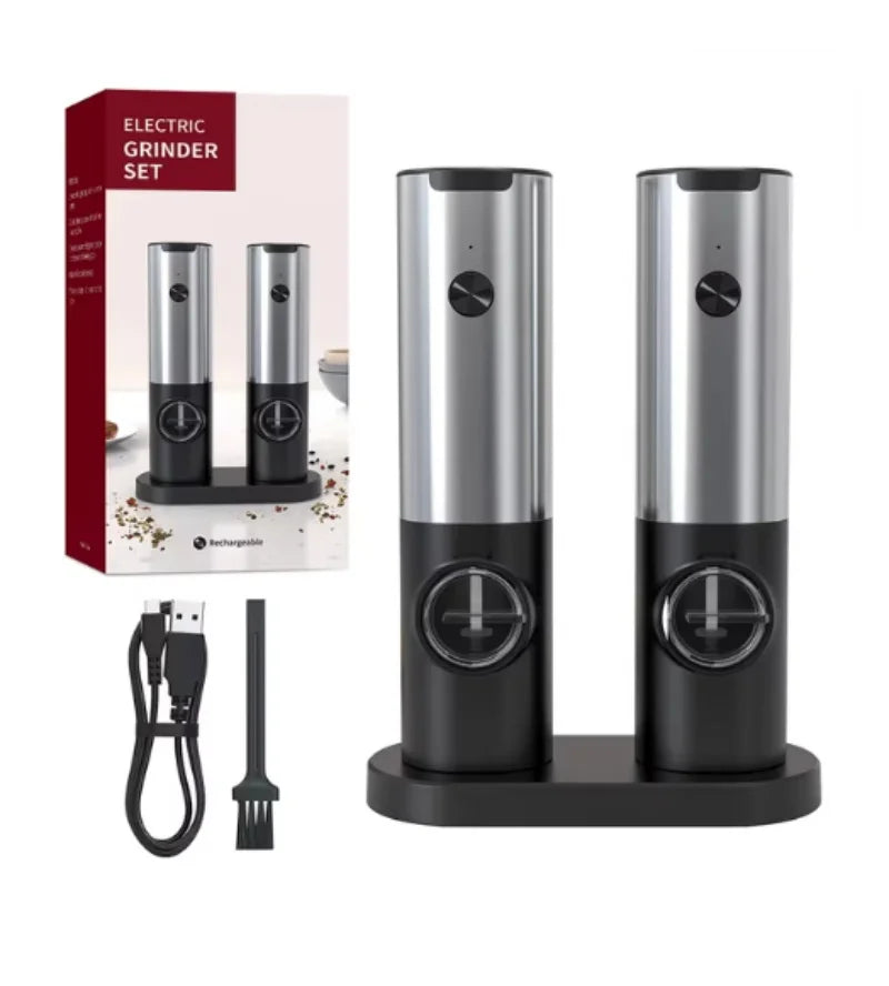 Rechargeable Stainless Steel Electric Salt and Pepper Grinder Set