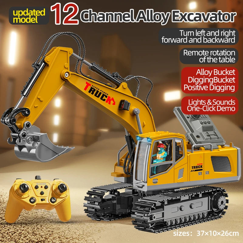 Alloy Remote Control Excavator Toy - Lights & Sound Vehicle