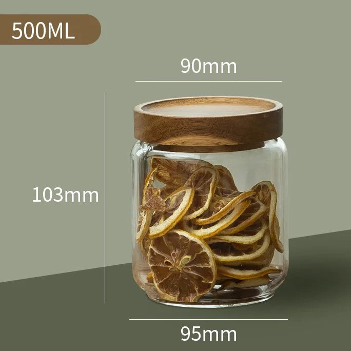 Glass Airtight Food Storage Canister with Wooden Lid