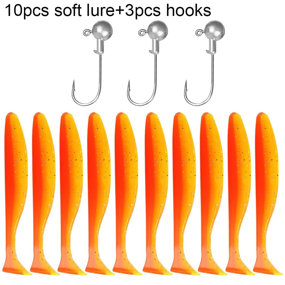Soft Fishing Lure Kit with T-Tail Worms, Jig Hooks & Metal Jigs