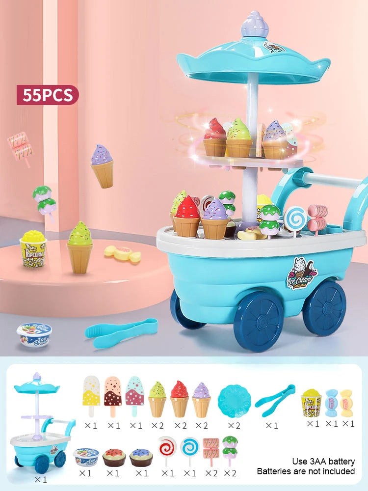 Ice Cream Truck Pretend Play Kitchen Cart - Candy Shop Toy Set