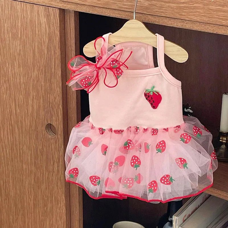 Strawberry Daisy Dog Dress with Tulle Skirt for Small Puppies