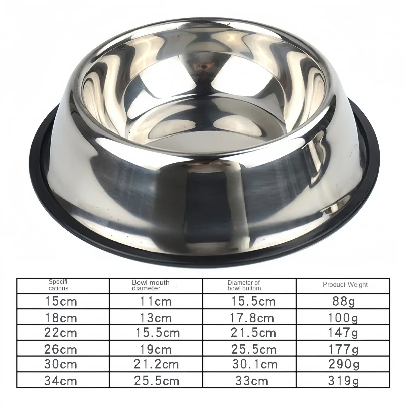 Stainless Steel Pet Feeding Bowl for Dogs and Cats - 6 Size Options