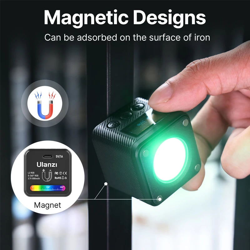 Ulanzi L2 RGB Mini COB Video Light with Magnetic Mount and Diffuser