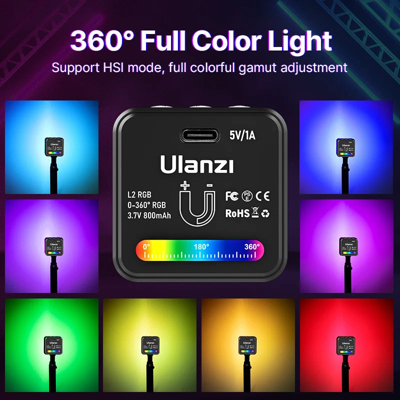 Ulanzi L2 RGB Mini COB Video Light with Magnetic Mount and Diffuser