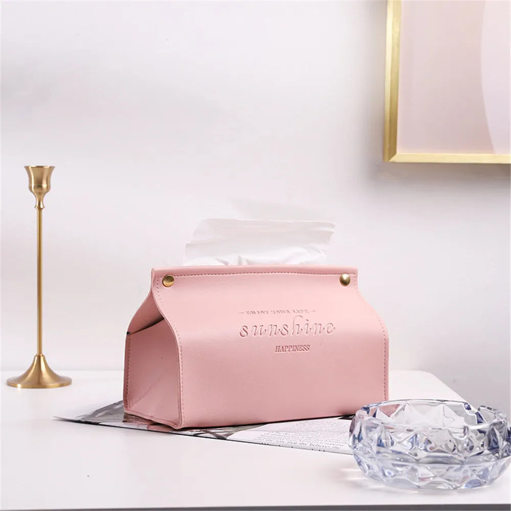 PU Leather Foldable Tissue Box Holder