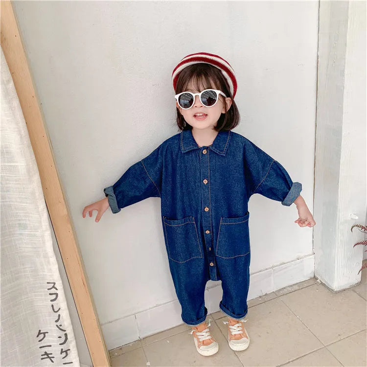 Kids Denim Style Casual Letter Jumpsuit