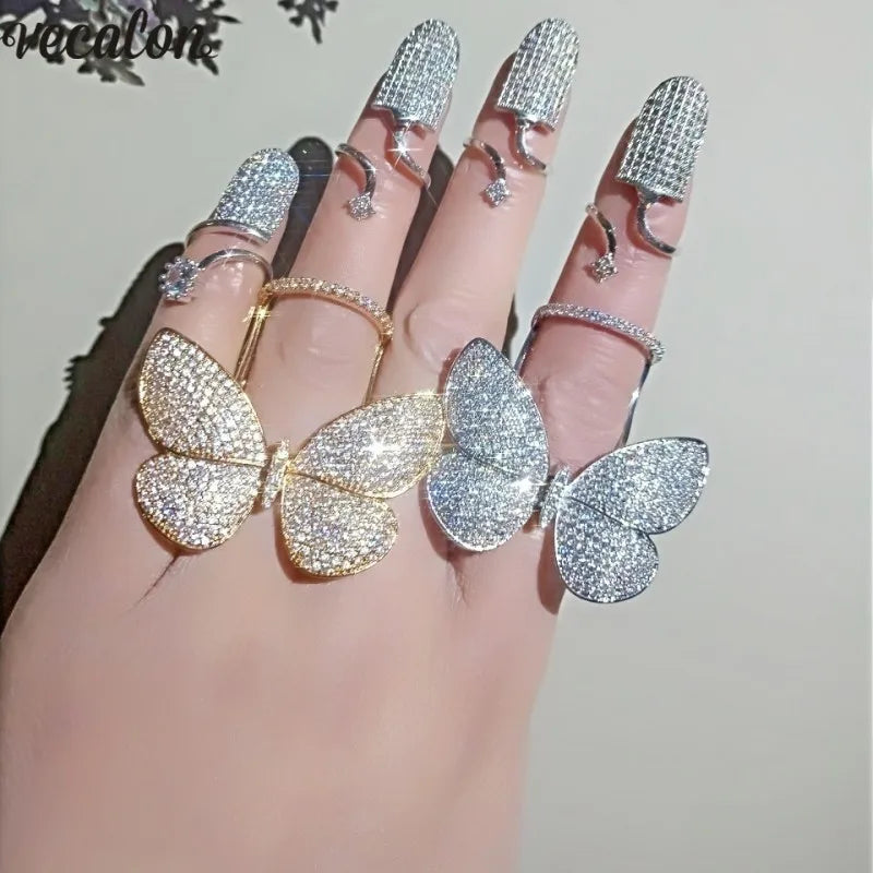 925 Sterling Silver Butterfly Zircon Ring