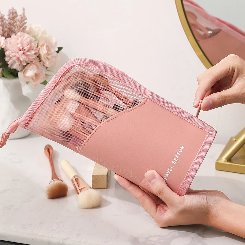 Clear Stand-Up Makeup Brush and Toiletry Organizer Bag