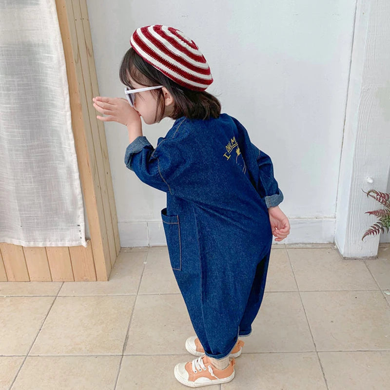 Kids Denim Style Casual Letter Jumpsuit