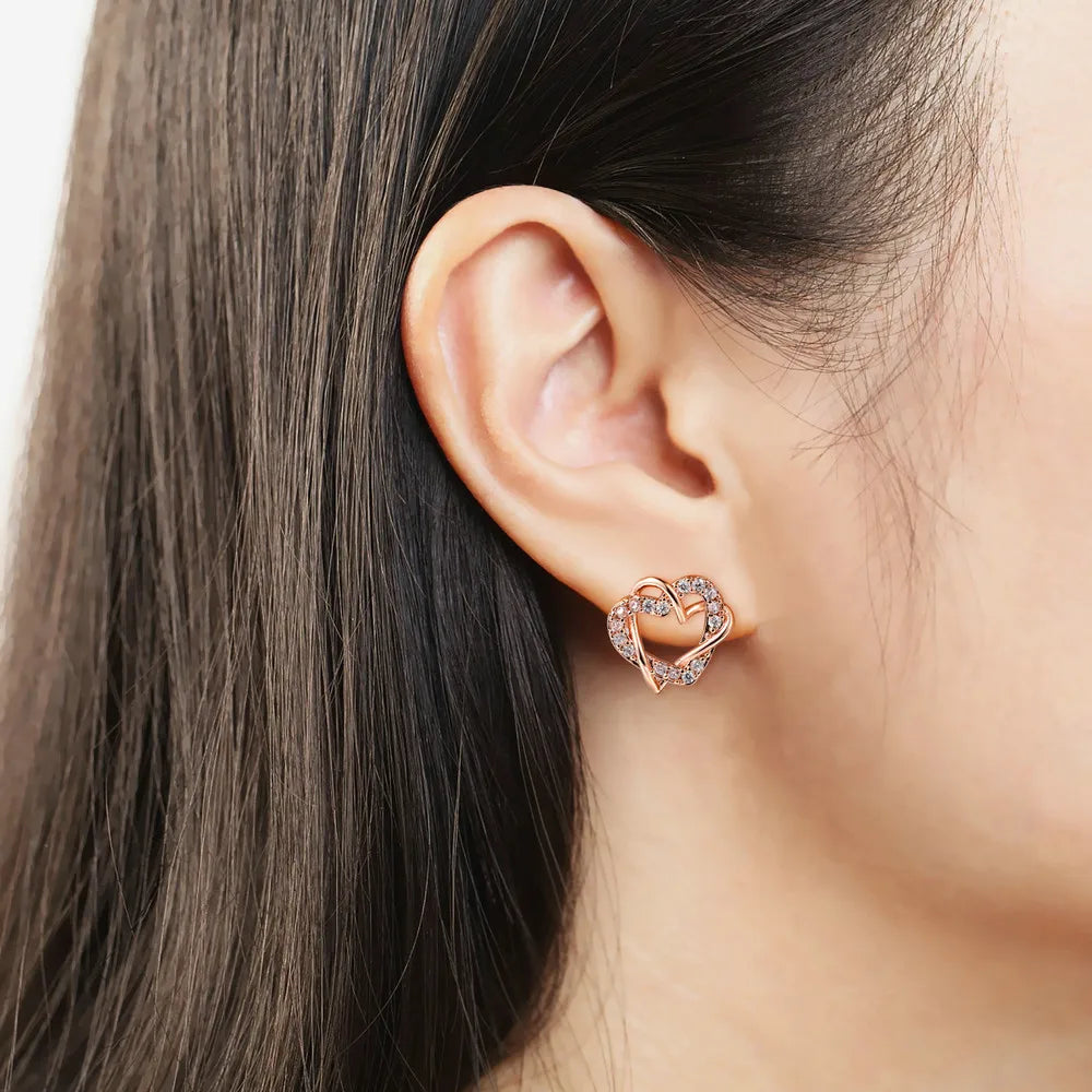 Rose Gold Heart Crystal Stud Earrings