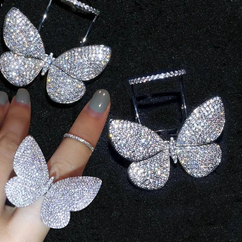 925 Sterling Silver Butterfly Zircon Ring