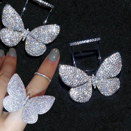 925 Sterling Silver Butterfly Zircon Ring