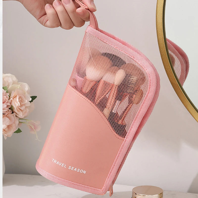 Clear Stand-Up Makeup Brush and Toiletry Organizer Bag