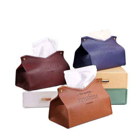 PU Leather Foldable Tissue Box Holder
