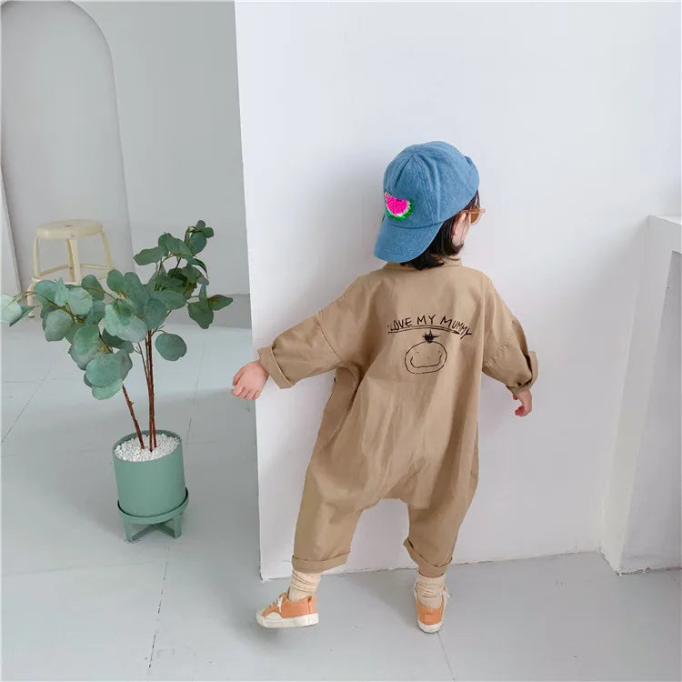 Kids Denim Style Casual Letter Jumpsuit