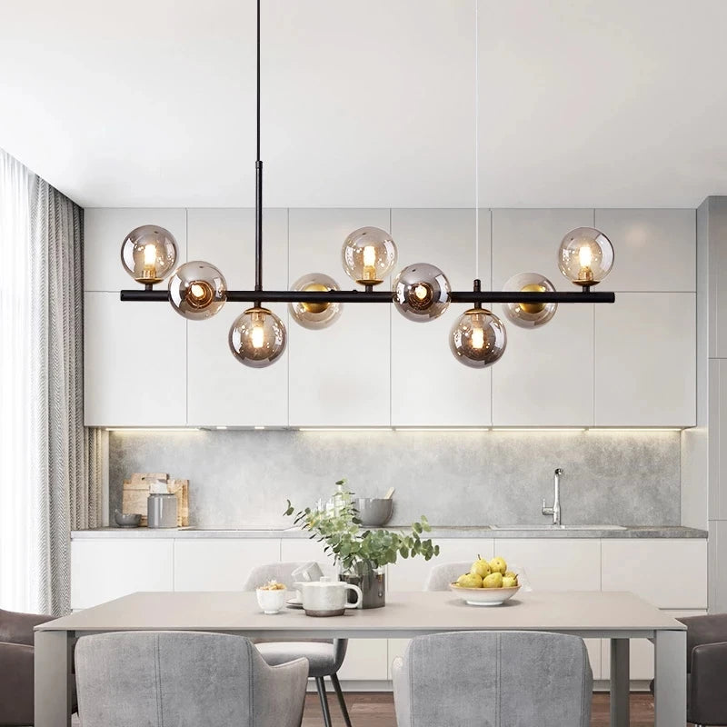 Gold 11-Head Glass Ball LED Pendant Light