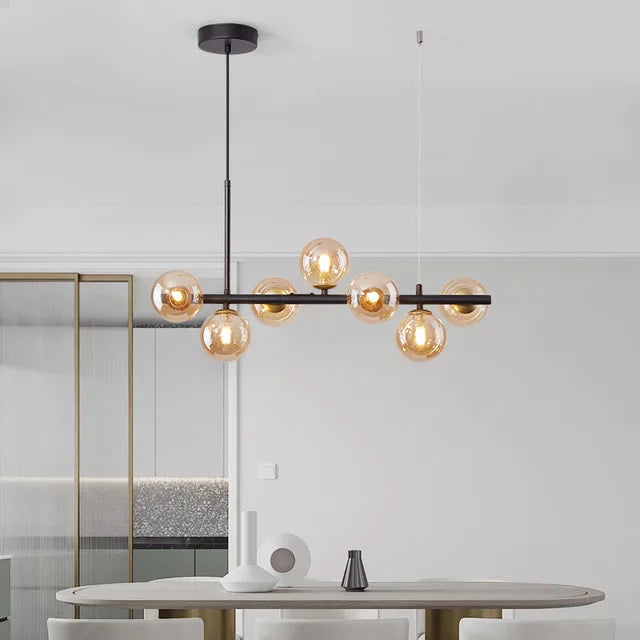 Gold 11-Head Glass Ball LED Pendant Light
