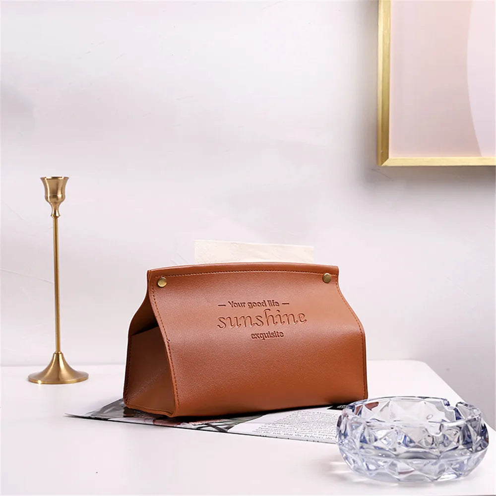 PU Leather Foldable Tissue Box Holder