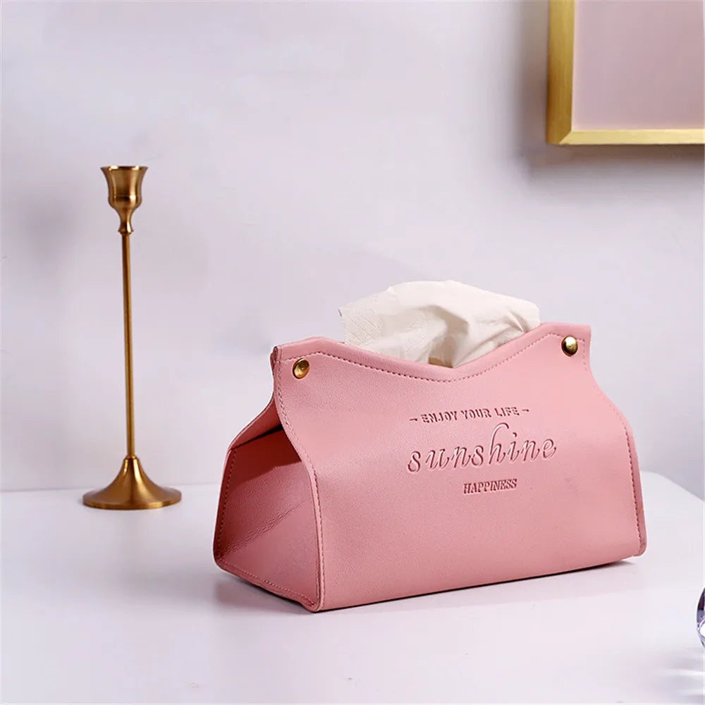 PU Leather Foldable Tissue Box Holder