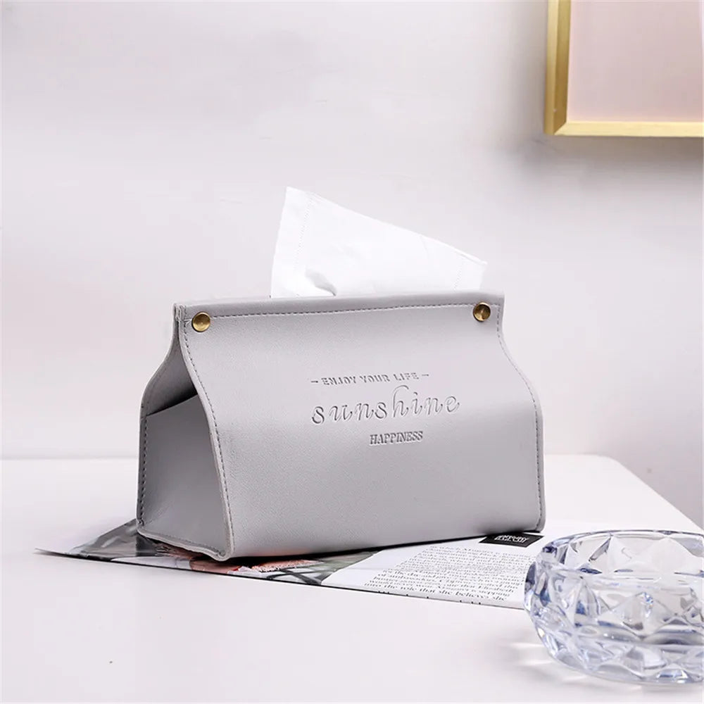 PU Leather Foldable Tissue Box Holder