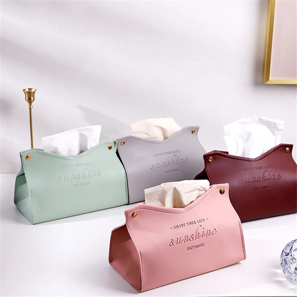 PU Leather Foldable Tissue Box Holder