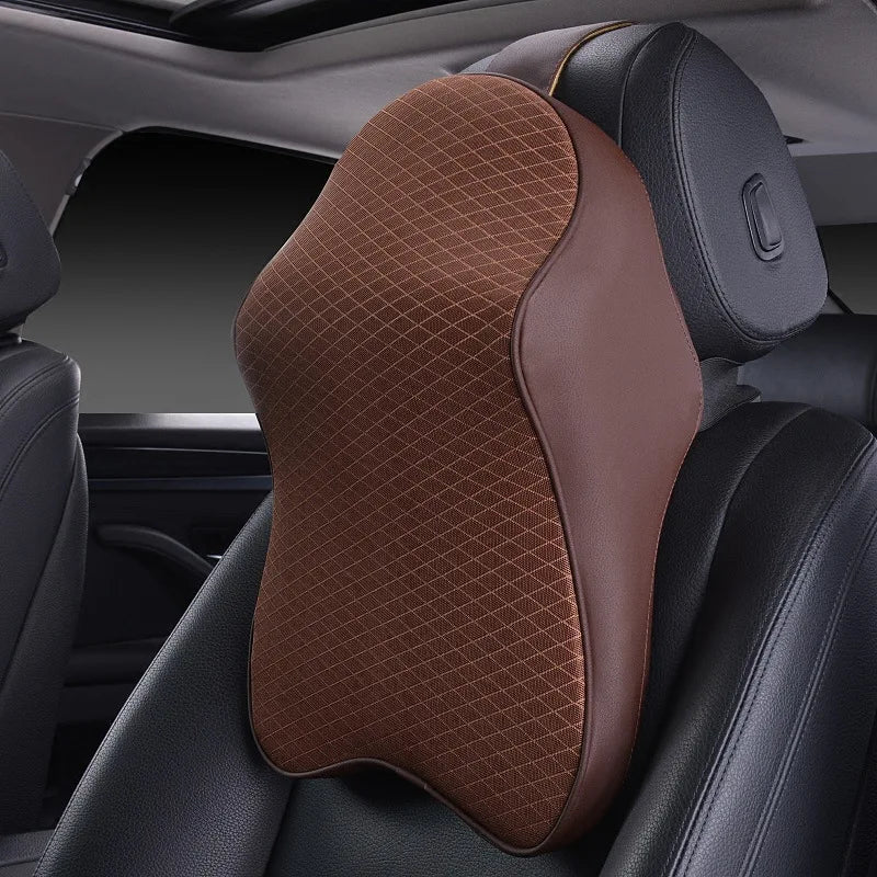 3D Car Headrest Neck Pillow with Leather Ice Silk Support