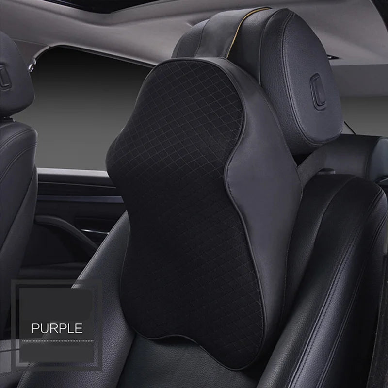 3D Car Headrest Neck Pillow with Leather Ice Silk Support