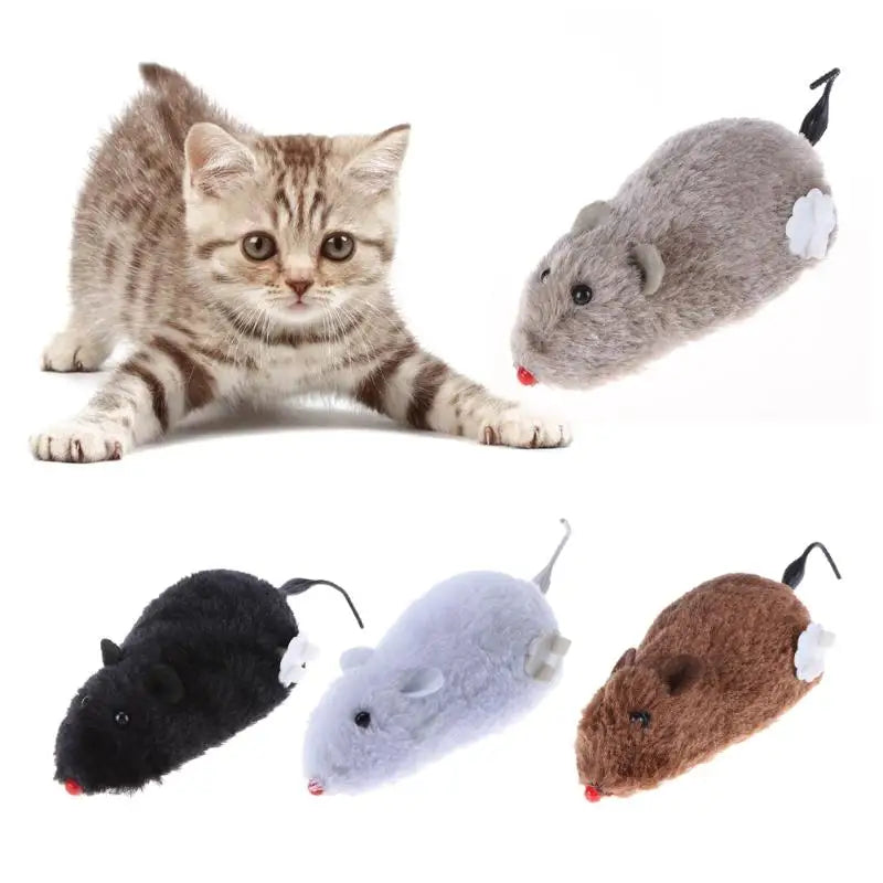 Clockwork Plush Mouse Cat Toy with Mechanical Motion