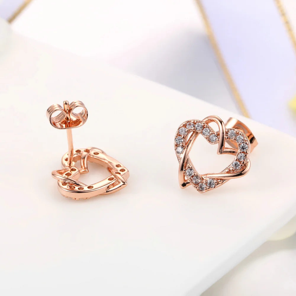Rose Gold Heart Crystal Stud Earrings