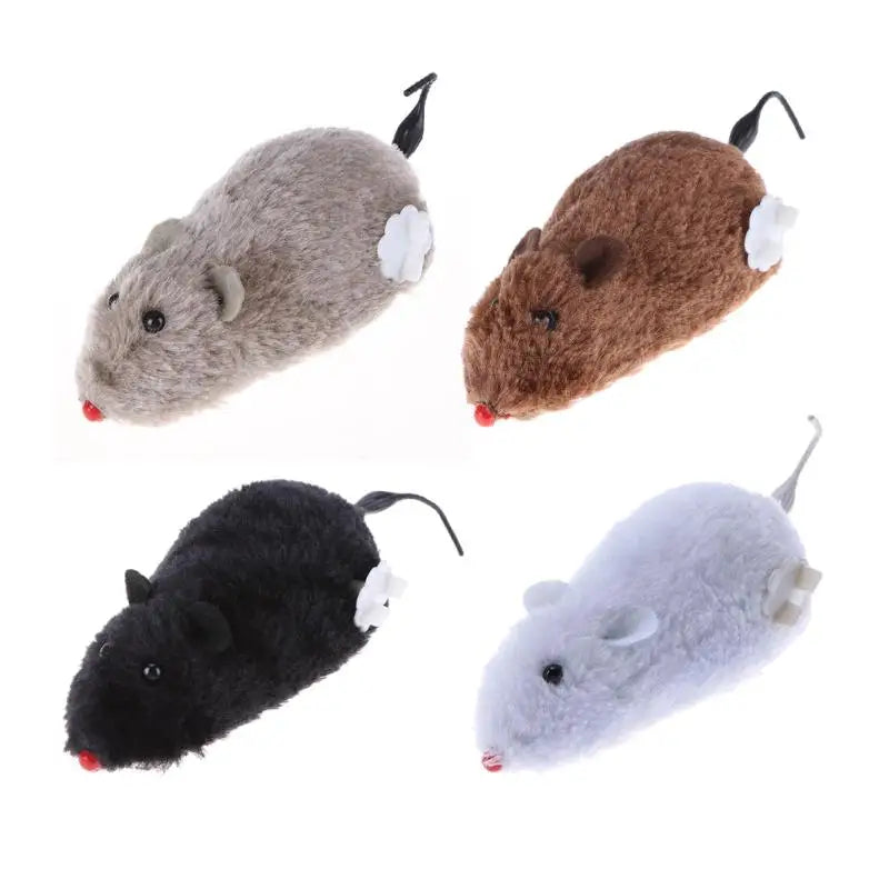 Clockwork Plush Mouse Cat Toy with Mechanical Motion