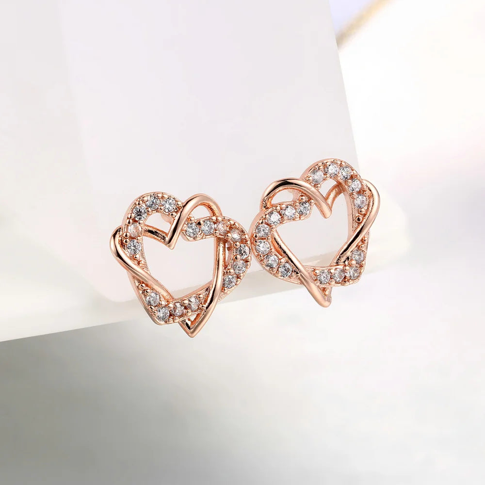 Rose Gold Heart Crystal Stud Earrings