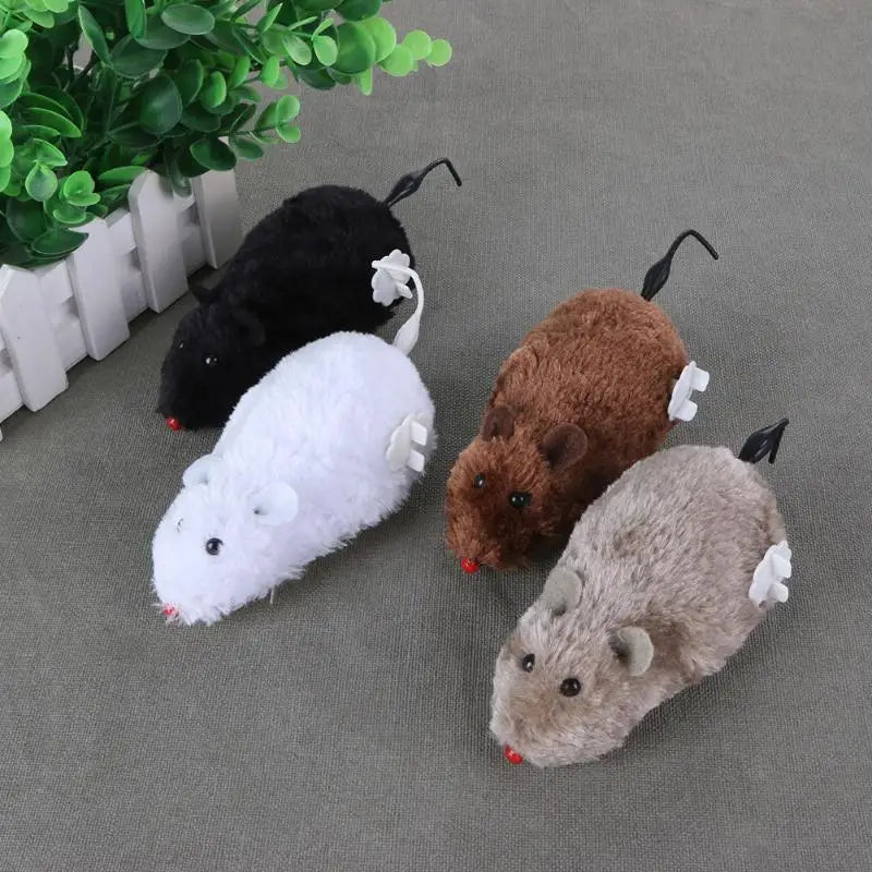 Clockwork Plush Mouse Cat Toy with Mechanical Motion