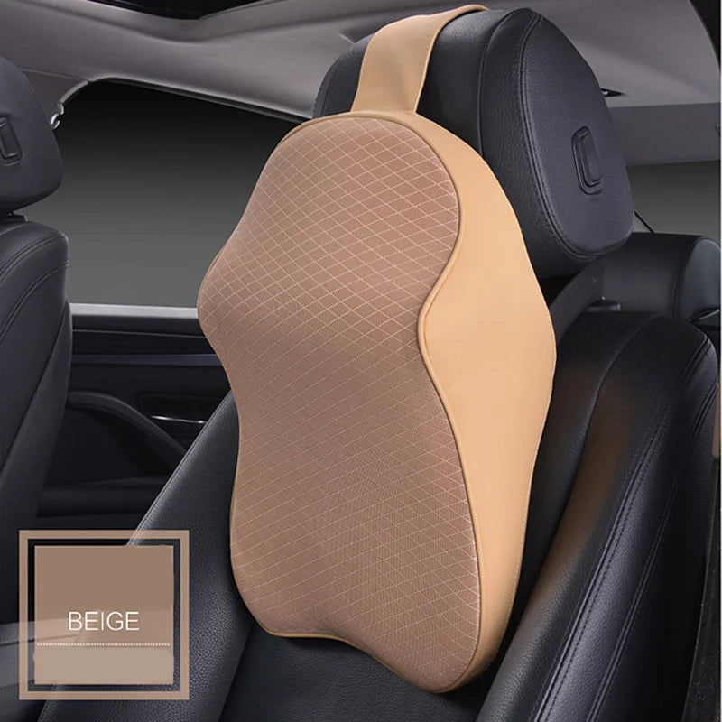 3D Car Headrest Neck Pillow with Leather Ice Silk Support