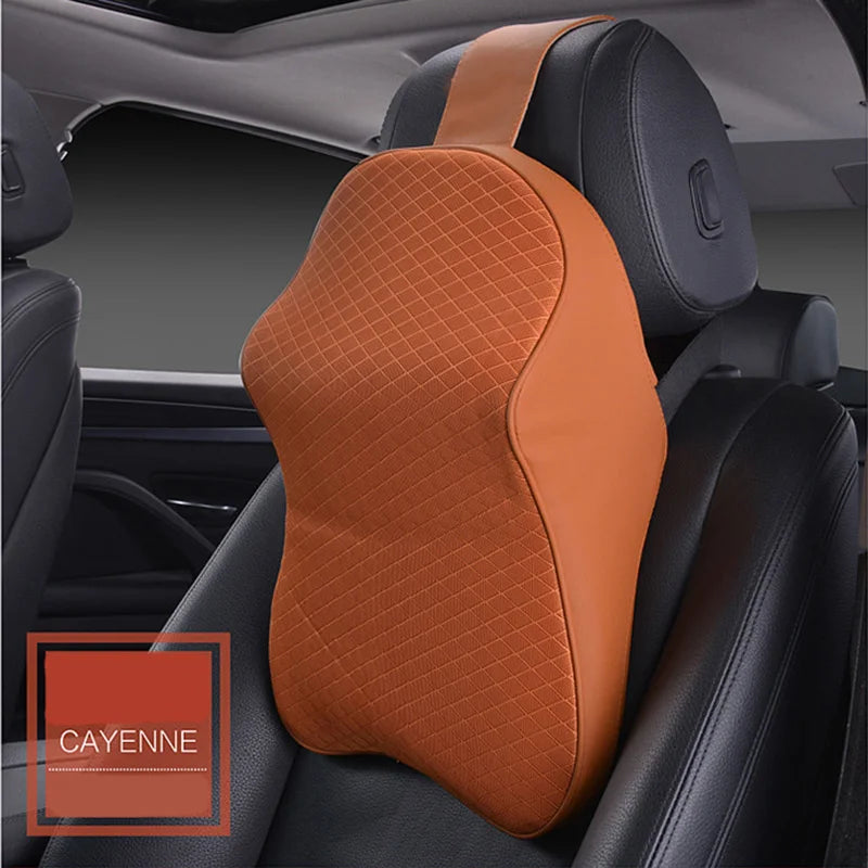 3D Car Headrest Neck Pillow with Leather Ice Silk Support