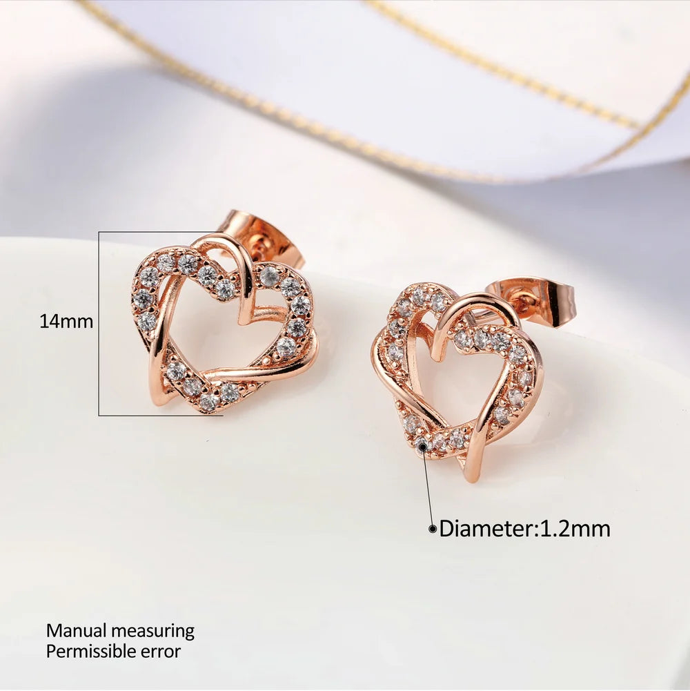 Rose Gold Heart Crystal Stud Earrings