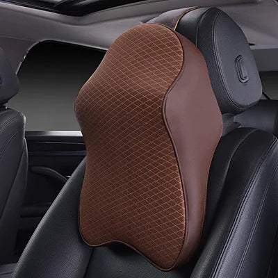 3D Car Headrest Neck Pillow with Leather Ice Silk Support