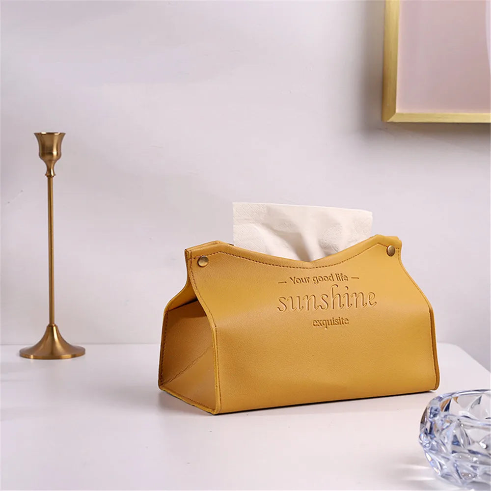 PU Leather Foldable Tissue Box Holder