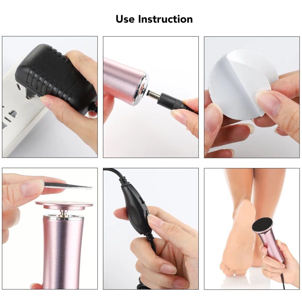 Electric Pedicure Foot File with Rechargeable Callus Remover and Sandpaper Pads