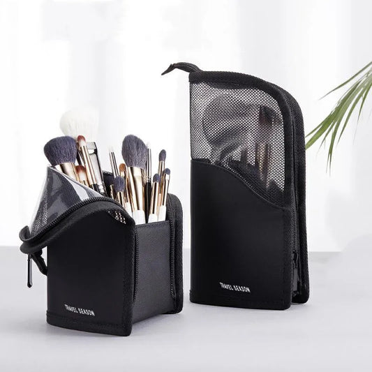 Clear Stand-Up Makeup Brush and Toiletry Organizer Bag