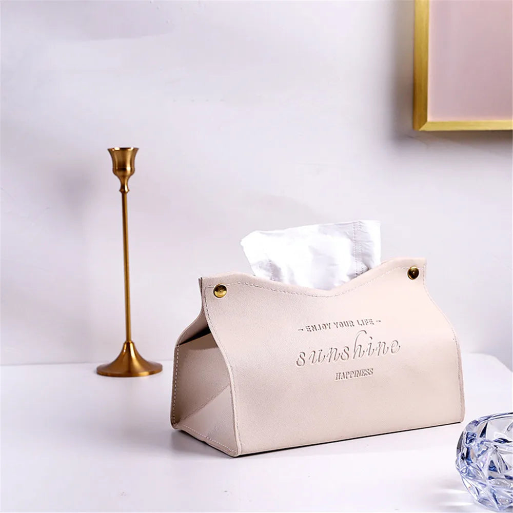 PU Leather Foldable Tissue Box Holder