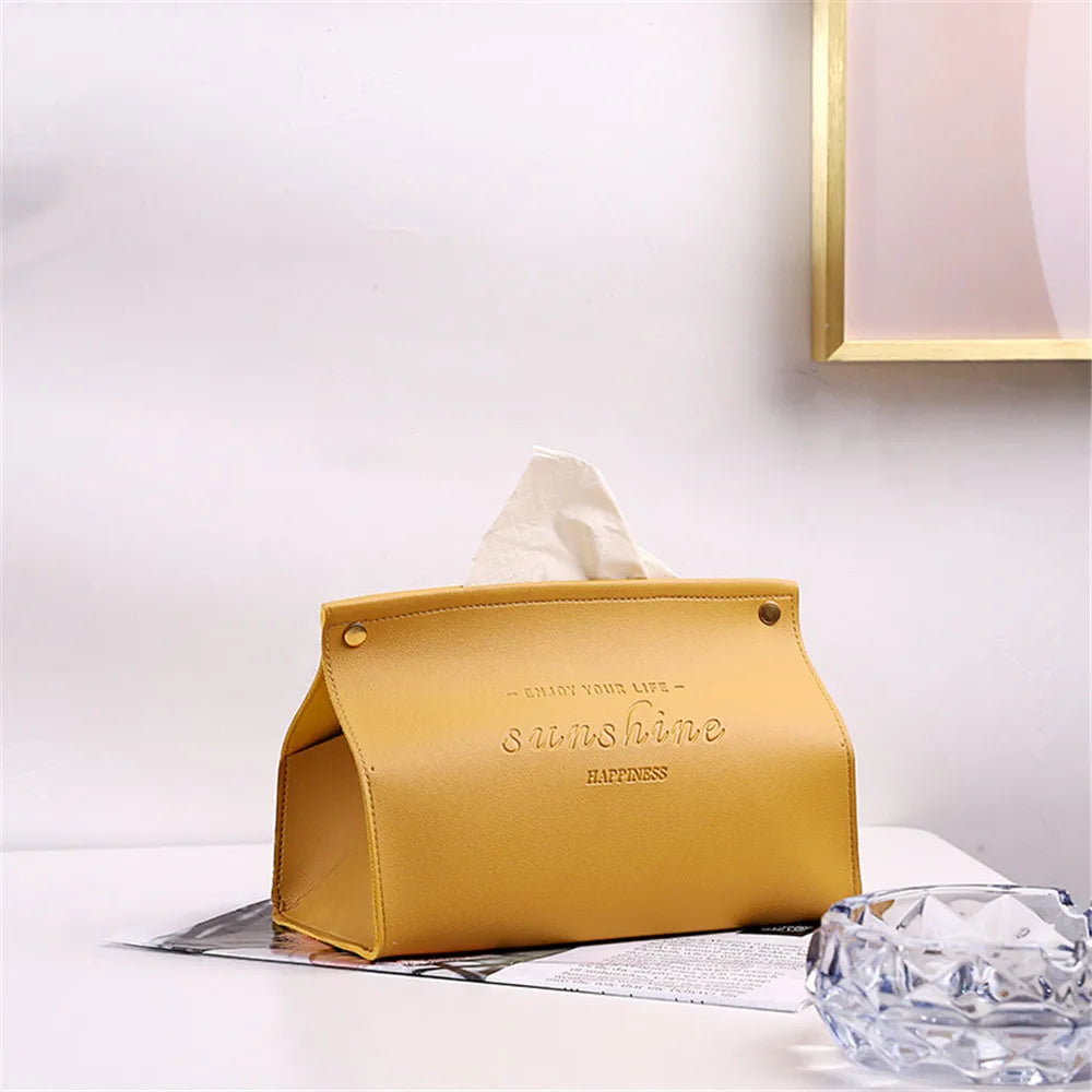 PU Leather Foldable Tissue Box Holder