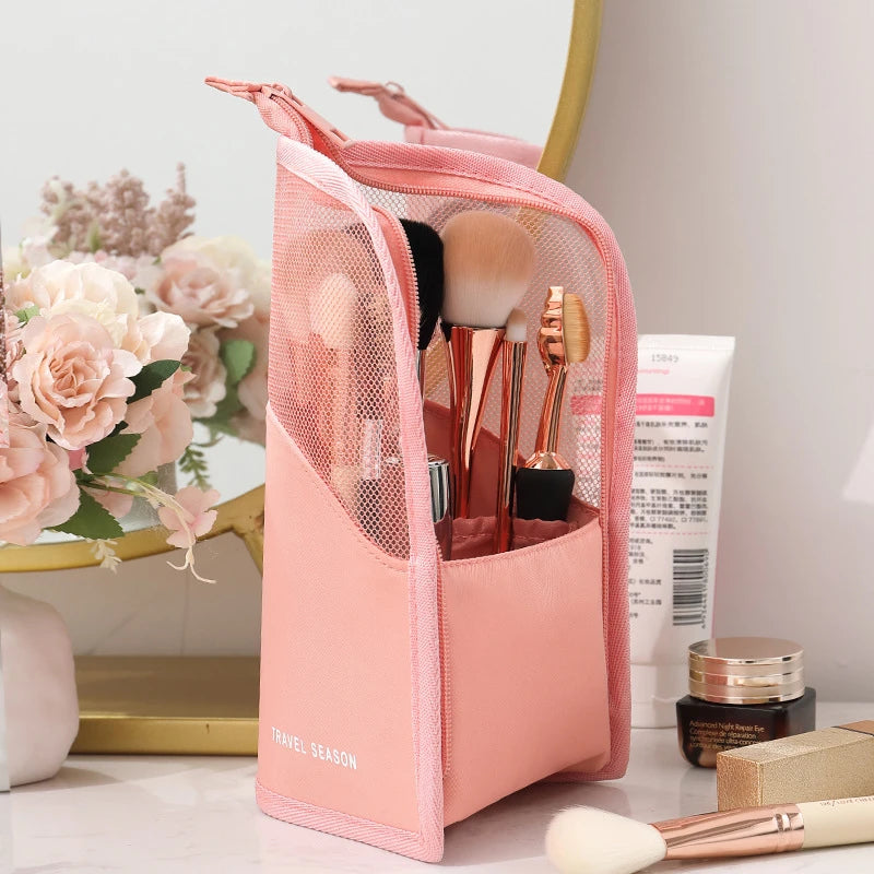 Clear Stand-Up Makeup Brush and Toiletry Organizer Bag