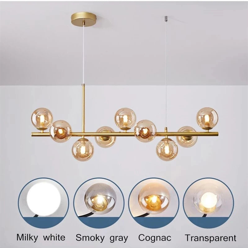 Gold 11-Head Glass Ball LED Pendant Light